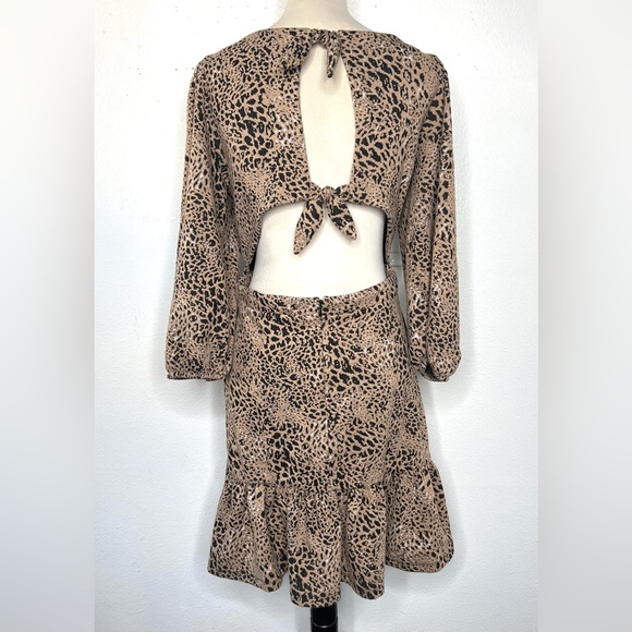 ANTHROPOLOGIE Maeve Cut Out Mini Animal Print Dress Brown Leopard Size 14 - Picture 7 of 12